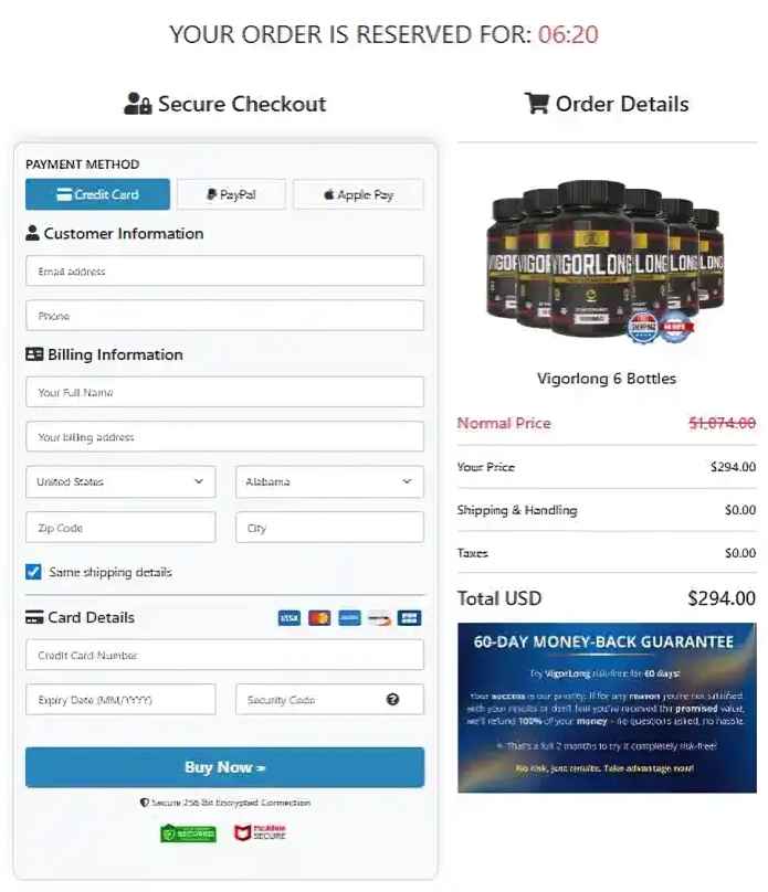 VigorLong Order Page